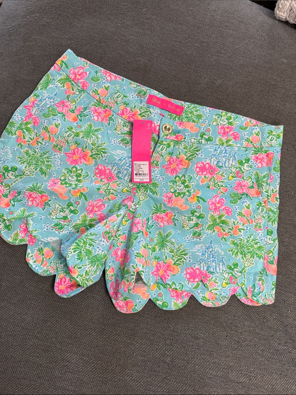 Lilly Pulitzer Aqua Floral Scallop-Hem High Waist Shorts with Pink Accents